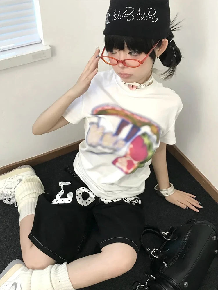 Cathy Dollette Summer Print T Shirt  Short Sleeve  Vintage Tee Top Graphic TopAmerican Retro Tshirts Summer