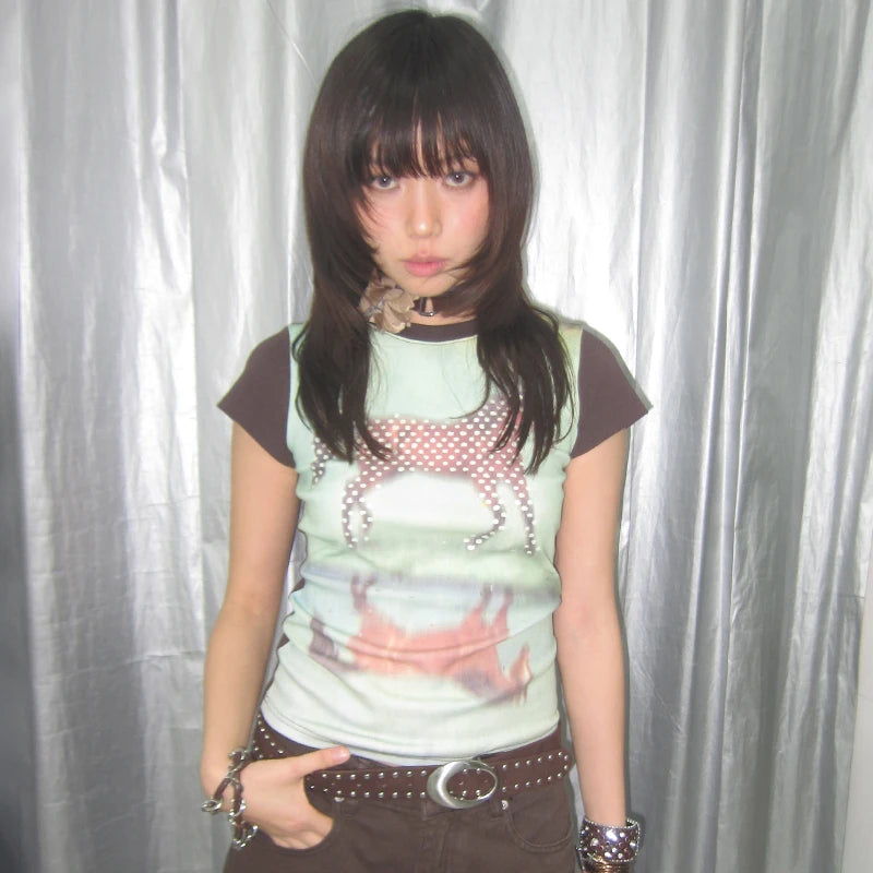 Cathy Dollette  Horse Short Sleeve Patchwork Top