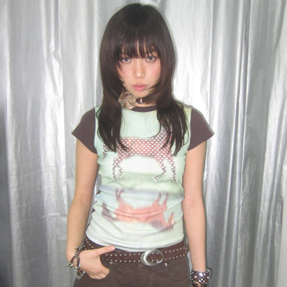 Cathy Dollette  Horse Short Sleeve Patchwork Top