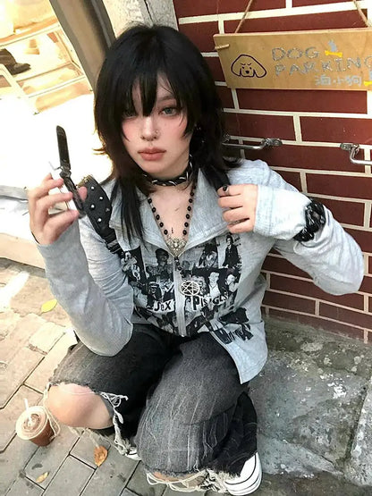 Cathy Dollette Gothic Gray T Shirt  Clothes Long Sleeve Korean Fashion Graphic T Shirts 2000s Clothes  Autumn TopGoth Tshirt