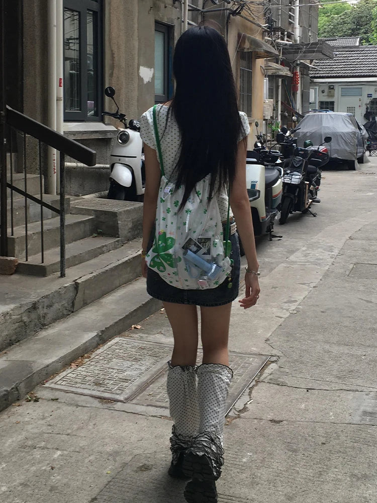Cathy Dollette Print Short Sleeve Graphic Crop Top