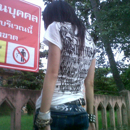 Cathy Dollette Trashy  Letter Print  Grunge s Short Sleeve Tattoo TopVintage 2000s Style Streetwear American Retro