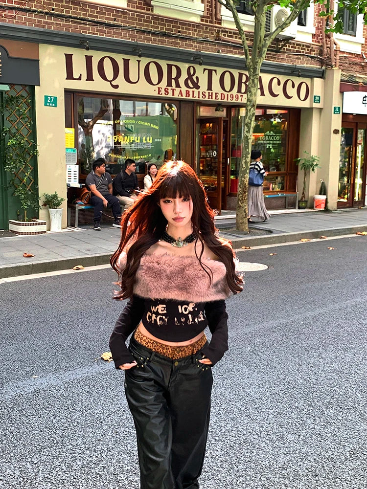 Cathy Dollette Graphic T Shirts 2000s Clothes  Korean Fashion Hotsweet Off Shoulder Goth Tees Female Skinny Long Sleeve Autumn Tops