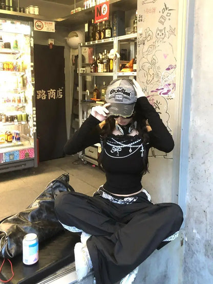Cathy Dollette Harajuku Print T Shirt  Skinny Graphic TopLace  Aesthethic Vintage Tshirts Streetwear Grunge TopJapanese