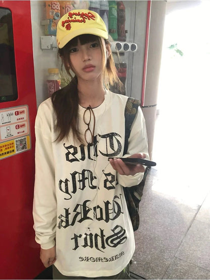 Cathy Dollette Japanese    Casual Loose Print Letter Graphic TopStrretwear American Retro  Grunge Top Tee