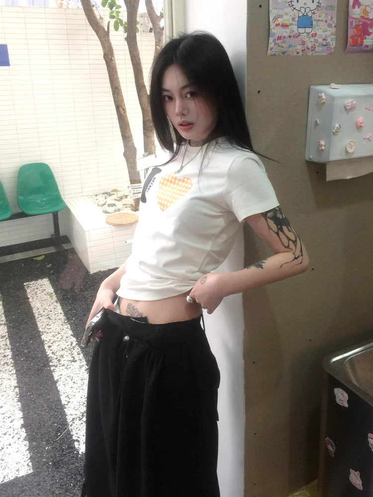 Cathy Dollette Summer Print   Short Sleeve Casual  Vintage Tee Top T Shirt American Retro Grunge TopTee
