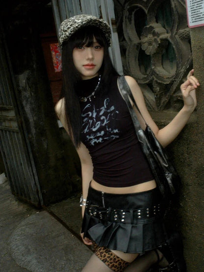 Cathy Dollette  Vintage Tank Top Sleeveless Print Graphic Top 2000s Japanese Black Grunge TopE-girls Summer