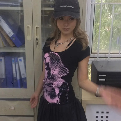 Cathy Dollette Trashy  TopJapanese 2000s s Short Sleeve  Vintage Harajuku Graphic T Shirts Grunge American Retro