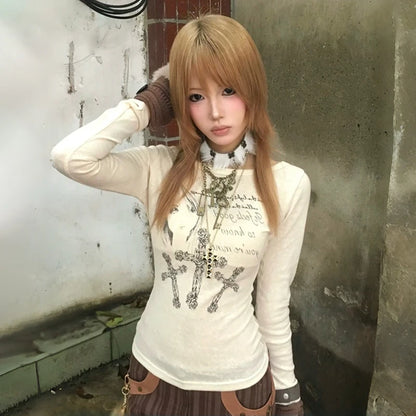 Cathy Dollette Japanese  Anime Print Knitted TopVintage Harajuku Long Sleeve Knit  2000s s Knitwear American Retro