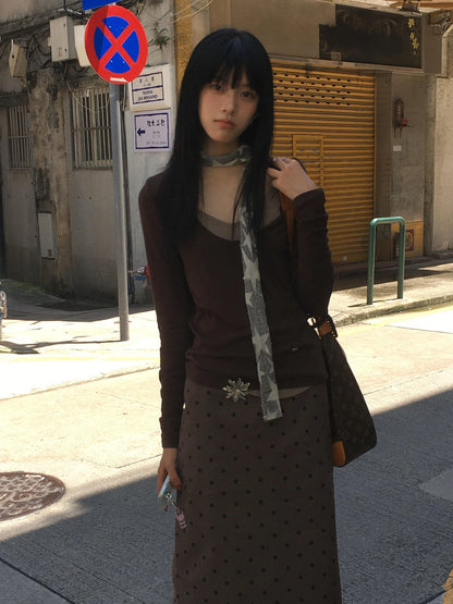 Cathy Dollette Korean Style   Long Sleeve Patchwork Tee Top  Grunge Top2000s Japanese Tshirts