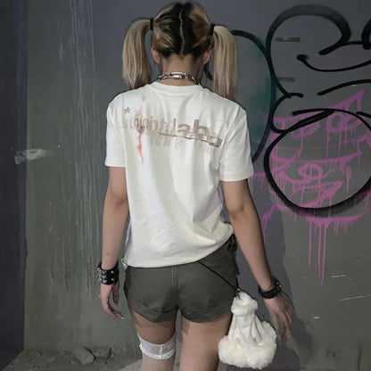 Cathy Dollette Japanese  T Shirt Short Sleeve Print Graphic Top2000s  Grunge Top Korean Style Retro Tee Top