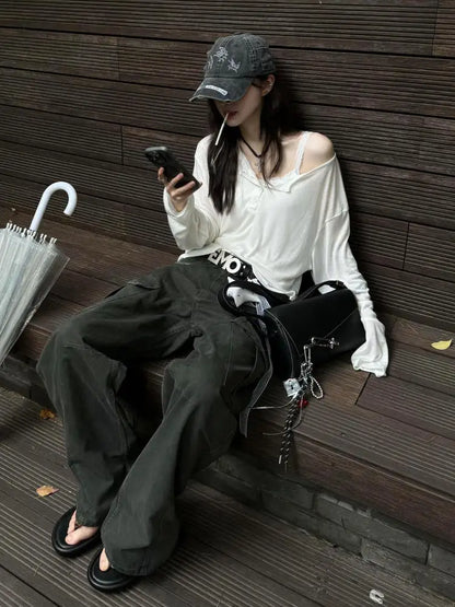 Cathy Dollette Hotsweet Loose Solid 's  See Through Long Sleeve Autumn TopKorean Fashion 2000s Clothes  Tees Female