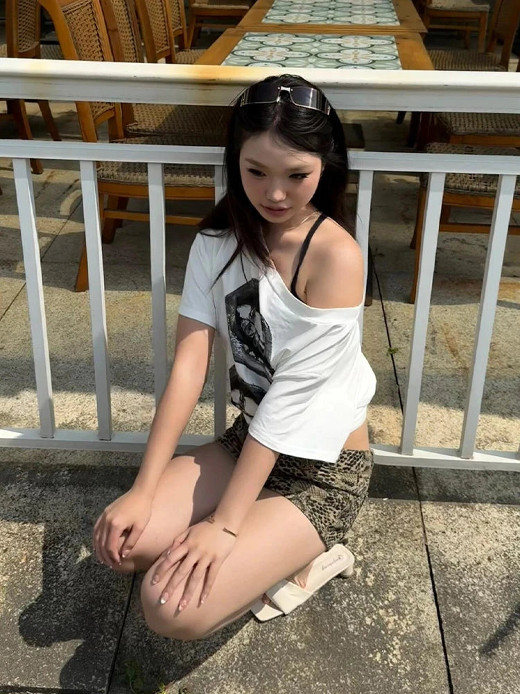 Cathy Dollette Punk  Short Sleeve T Shirt  Gothic Print Graphic Top2000s Japanese  Cotton Tshirt Egirls Grunge Top