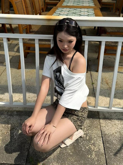 Cathy Dollette Punk  Short Sleeve T Shirt  Gothic Print Graphic Top2000s Japanese  Cotton Tshirt Egirls Grunge Top