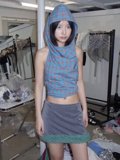 Cathy Dollette Vintage Tank Top Plaid Sleeveless Hollow Out Lace Up Crop Top Retro Tanks Backless Summer Tee Top2000s