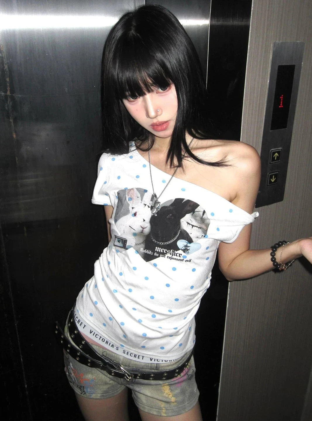 Cathy Dollette Harajuku Print T Shirt  Off Shoulder Slim  Vintage Crop Top2000s Japanese Graphic Top Grunge Top