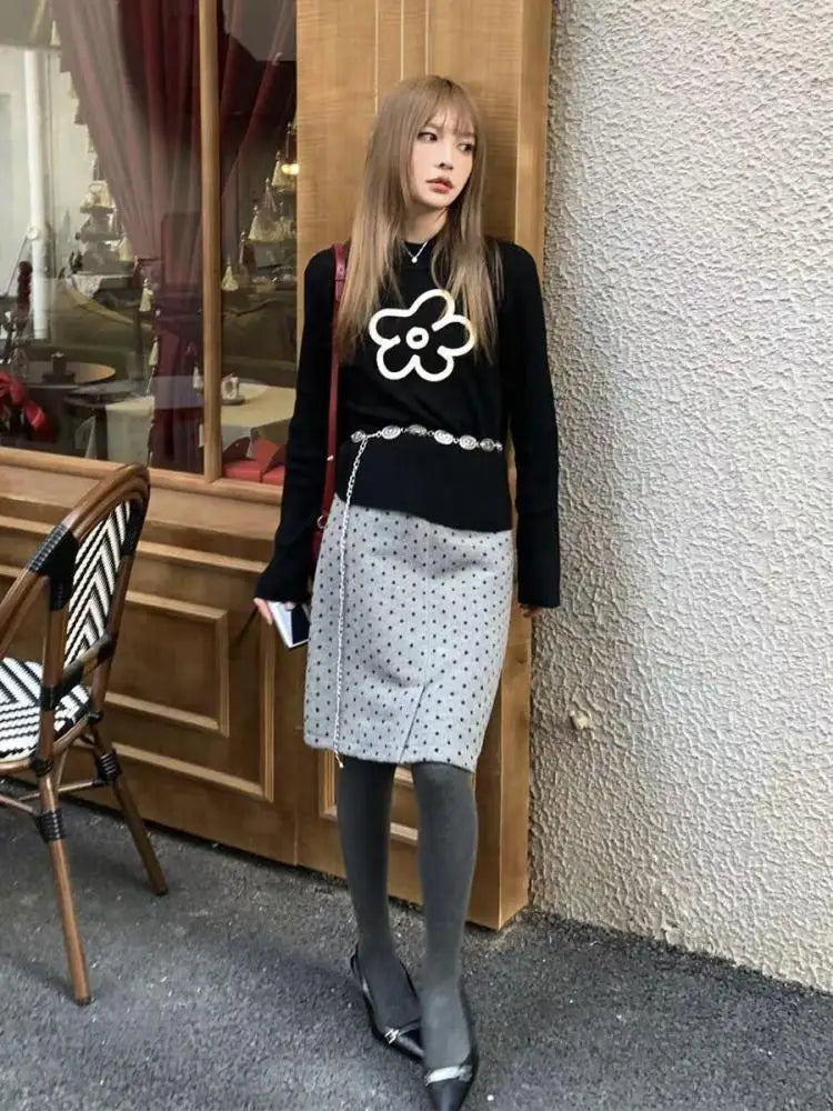Cathy Dollette Floral Graphic T Shirts Woman Long Sleeve Black Streetwear Tees Female Clothing Autumn Top2000s Clothes  Chic