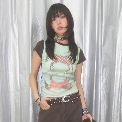 Cathy Dollette  Horse Short Sleeve Patchwork Top