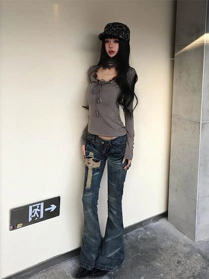 Cathy Dollette 2000s Japanese Jeans Pants  Low Waist Denim Pant Streetwear American Retro  Trousers Jeans Slim E-girls Jeans