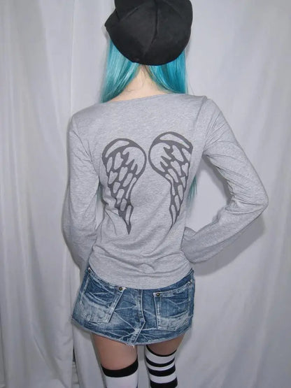 Cathy Dollette Print Graphic T Shirts Long Sleeve Spring TopKorean Fashion 2000s Clothes  Tees Female Clothing 's
