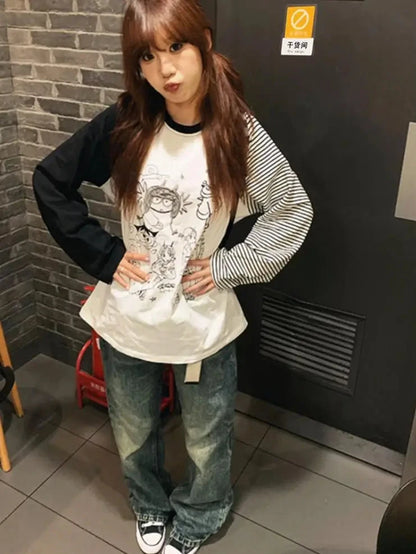 Cathy Dollette Graphic T Shirts 2000s Clothes  Korean Fashion Long Sleeve Loose Hotsweet Goth Autumn TopTees Female Print Chic