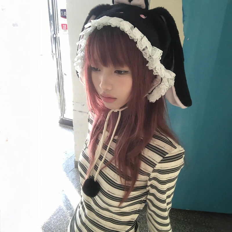 Cathy Dollette Japanese  Striped Knit  Vintage Harajuku Long Sleeve Knitted TopKorean 2000s Style Knitwear American Retro