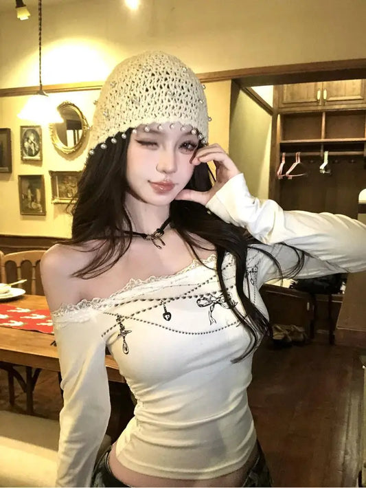 Cathy Dollette Harajuku Print T Shirt  Skinny Graphic TopLace  Aesthethic Vintage Tshirts Streetwear Grunge TopJapanese