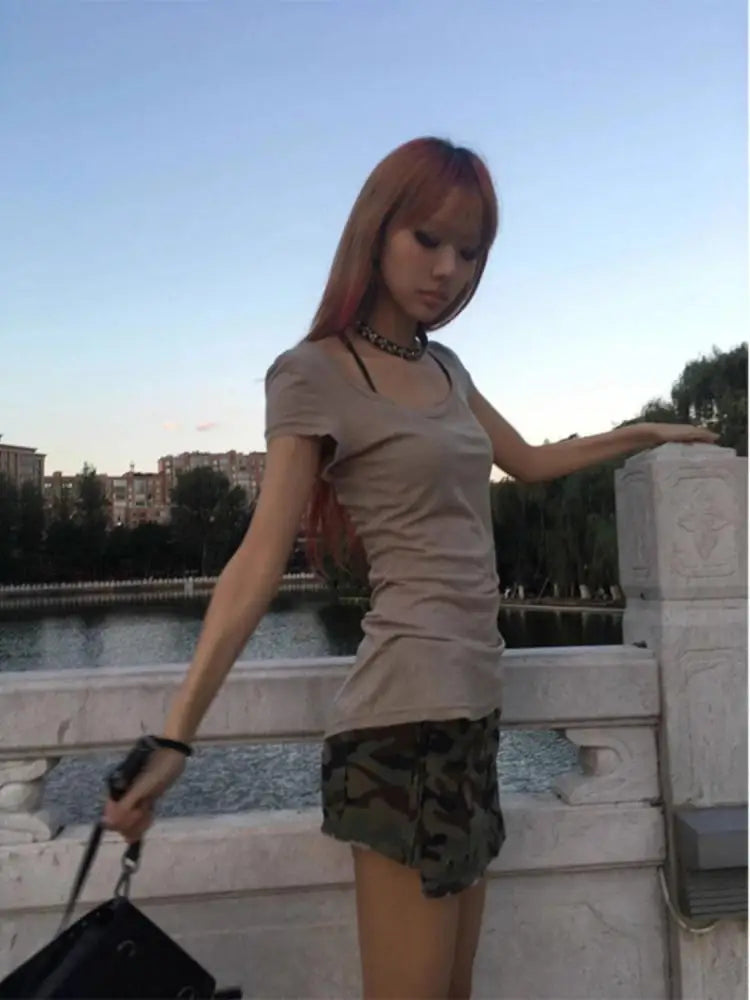 Cathy Dollette Gothic Back Graphic T Shirts Short Sleeve 2000s Clothes  Print Slim Goth Summer TopTees Female Clothing