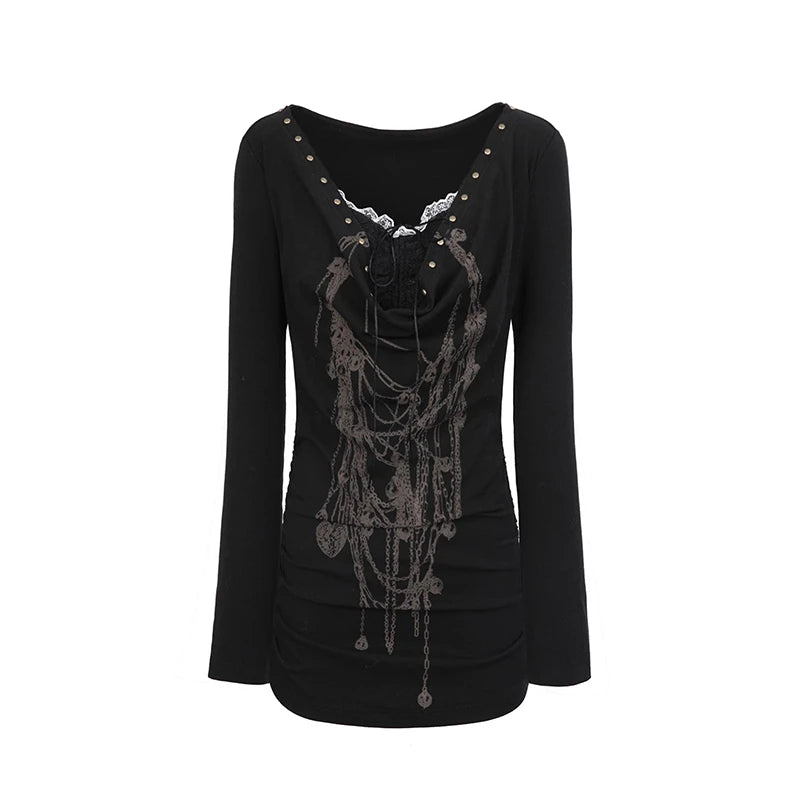 Cathy Dollette Grunge s Tattoo Print  Japanese  Fake Two-piece TopTrashy 2000s Style Streetwear Black Gothic Punk