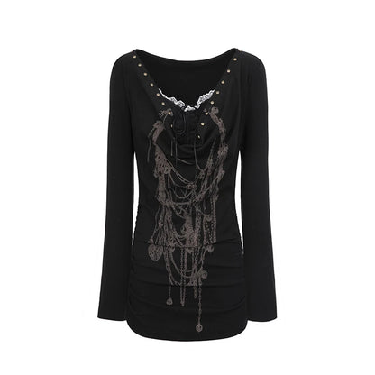 Cathy Dollette Grunge s Tattoo Print  Japanese  Fake Two-piece TopTrashy 2000s Style Streetwear Black Gothic Punk
