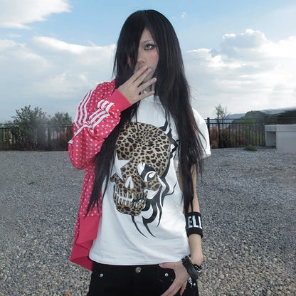 Cathy Dollette Trashy  Skull Print  Grunge s Short Sleeve Tee Shirt Vintage 2000s Style Streetwear Gothic Punk 90s
