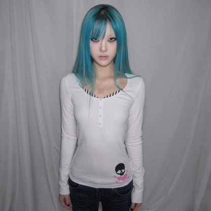 Cathy Dollette Trashy  Skull Print  Grunge s Fake Two-piece TopVintage 2000s Style Streetwear American Retro 90s