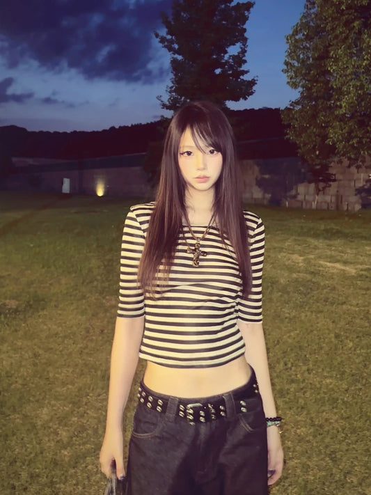 Cathy Dollette  Fairycore Print T Shirt  Three Quarter Japanese 2000s Crop Top American Retro Grunge TopSlim