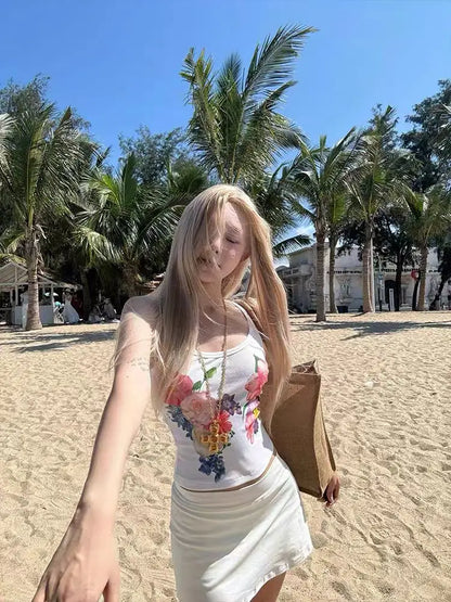 Cathy Dollette Hotsweet Tank TopWoman Clothing Print Floral Sleeveless  2000s Clothes  Korean Fashion Summer TopTanks