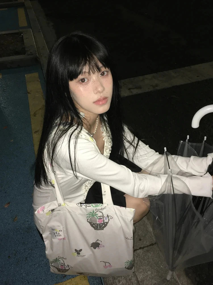 Cathy Dollette Korean Style   Long Sleeve Patchwork  Fairycore Tee Top Japanese 2000s Polka Dot Tshirts