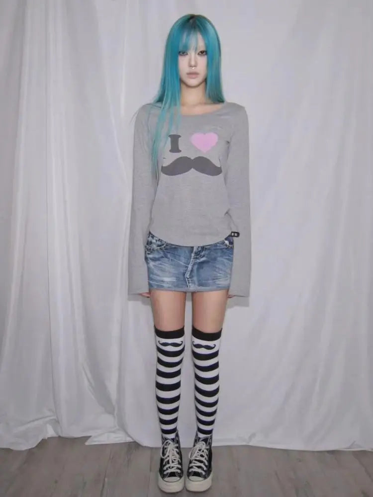 Cathy Dollette Print Graphic T Shirts Long Sleeve Spring TopKorean Fashion 2000s Clothes  Tees Female Clothing 's