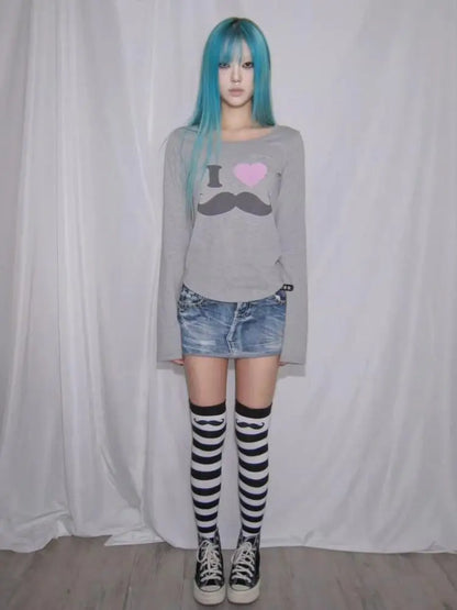 Cathy Dollette Print Graphic T Shirts Long Sleeve Spring TopKorean Fashion 2000s Clothes  Tees Female Clothing 's