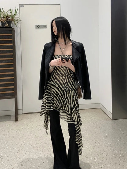 Cathy Dollette Asymmetrical Zebra Stripes Strapless Chest Wrap 2000s Clothes  Slim Sexy Tanks & Camis Corset Gothic Summer TopChic