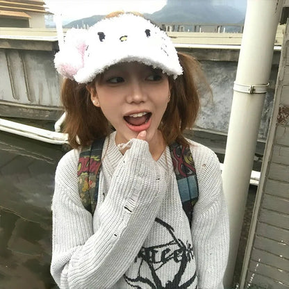 Cathy Dollette Japanese  Ripped Sweater Vintage Gothic Spider Print Knitted Pullover Trashy 2000s Style Distressed Jumper Grunge 90s