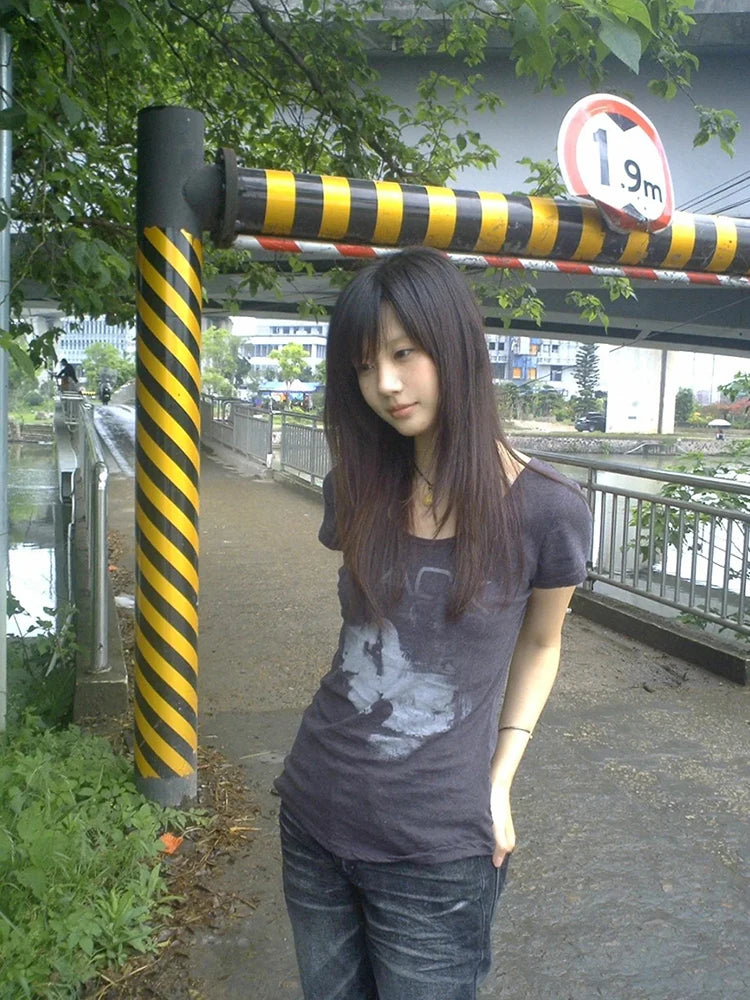 Cathy Dollette Japanses    Short Sleeve Print Graphic TopElastic American Retro Grunge Top 2000s Tshirts