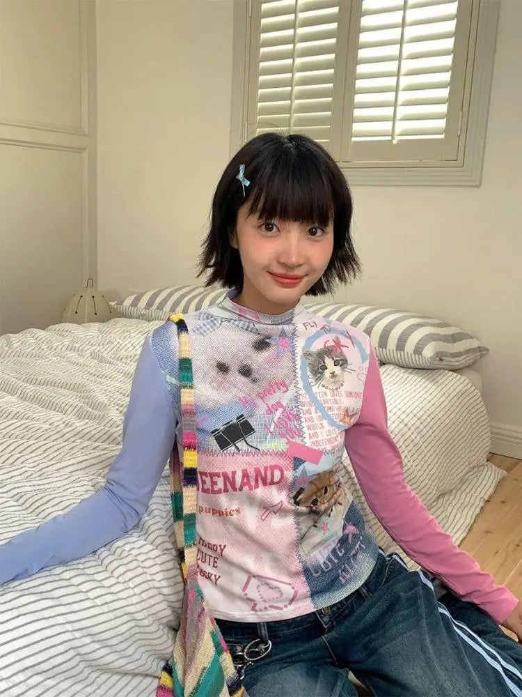 Cathy Dollette Cartoon Graphic T Shirts Woman Clothes Long Sleeve Japan Style Tees 2000s Clothes   Kawaii Autumn TopChic
