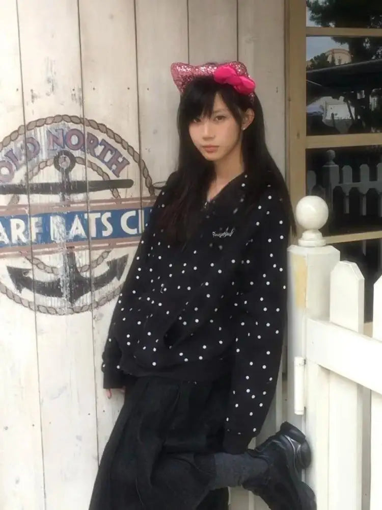Cathy Dollette Korean Style Hoodies  Polka Dot Japanese 2000s  Sweatshirt E-girls Streetwear Print Graphic Hoodies Coat
