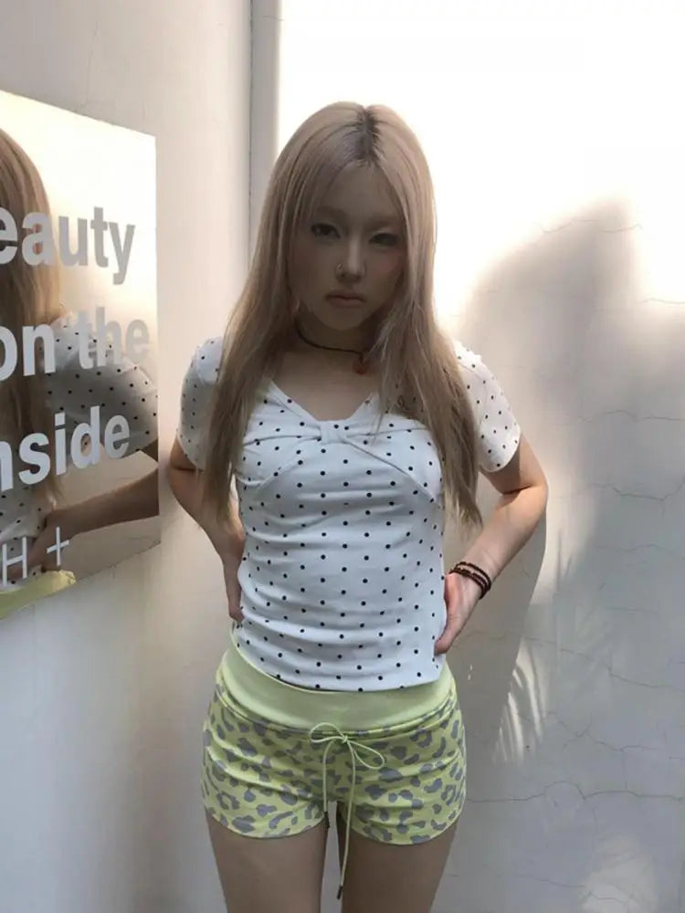 Cathy Dollette Sweet Polka Dot  Woman Clothes Short Sleeve Korean Fashion 2000s Clothes  Summer TopTees Female Clothing