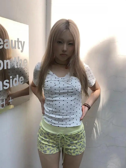 Cathy Dollette Sweet Polka Dot  Woman Clothes Short Sleeve Korean Fashion 2000s Clothes  Summer TopTees Female Clothing