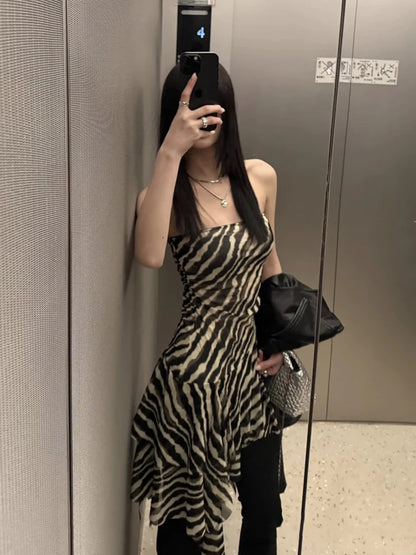 Cathy Dollette Asymmetrical Zebra Stripes Strapless Chest Wrap 2000s Clothes  Slim Sexy Tanks & Camis Corset Gothic Summer TopChic