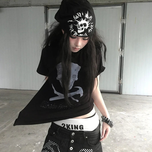 Cathy Dollette Dark Skull Chain Graphic Crop Tee