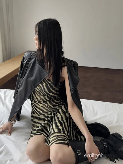 Cathy Dollette Asymmetrical Zebra Stripes Strapless Chest Wrap 2000s Clothes  Slim Sexy Tanks & Camis Corset Gothic Summer TopChic