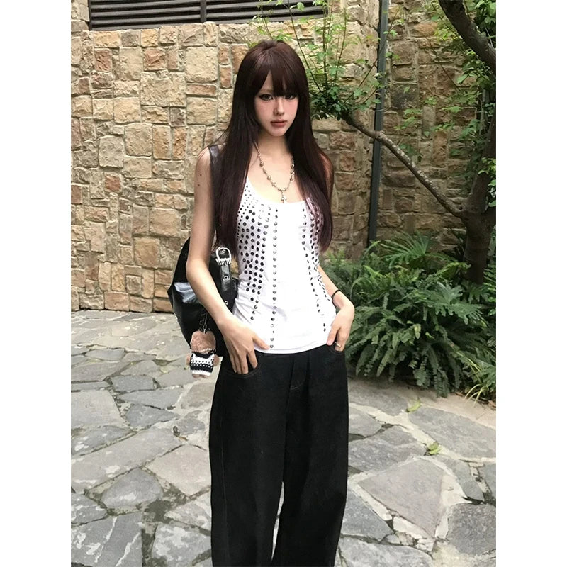 Cathy Dollette Sequined Tank Top  Clothes Sleeveless Tshirt American Retro 2000s Clothes  Summer Top Tanks Elegant