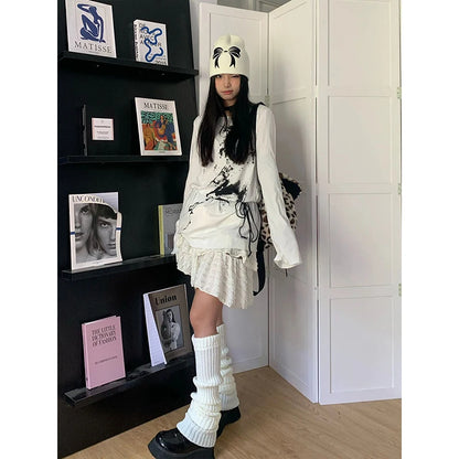 Cathy Dollette Gothic Grunge Top Die Tye Print Graphic T Shirts  Aesthethic Streetwear 2000s Japanese White Tshirts Autumn