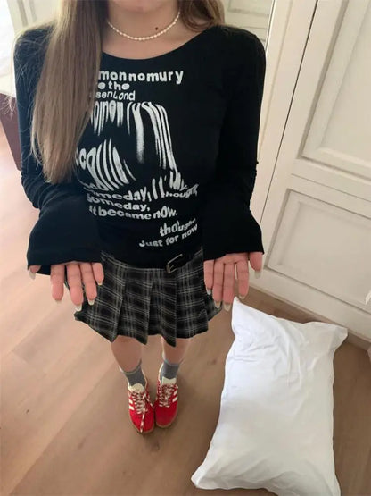 Cathy Dollette Retro Graffiti Print T Shirt  Sexy Slim  s Grunge Top Graphic T Shirts Streetwear Tee
